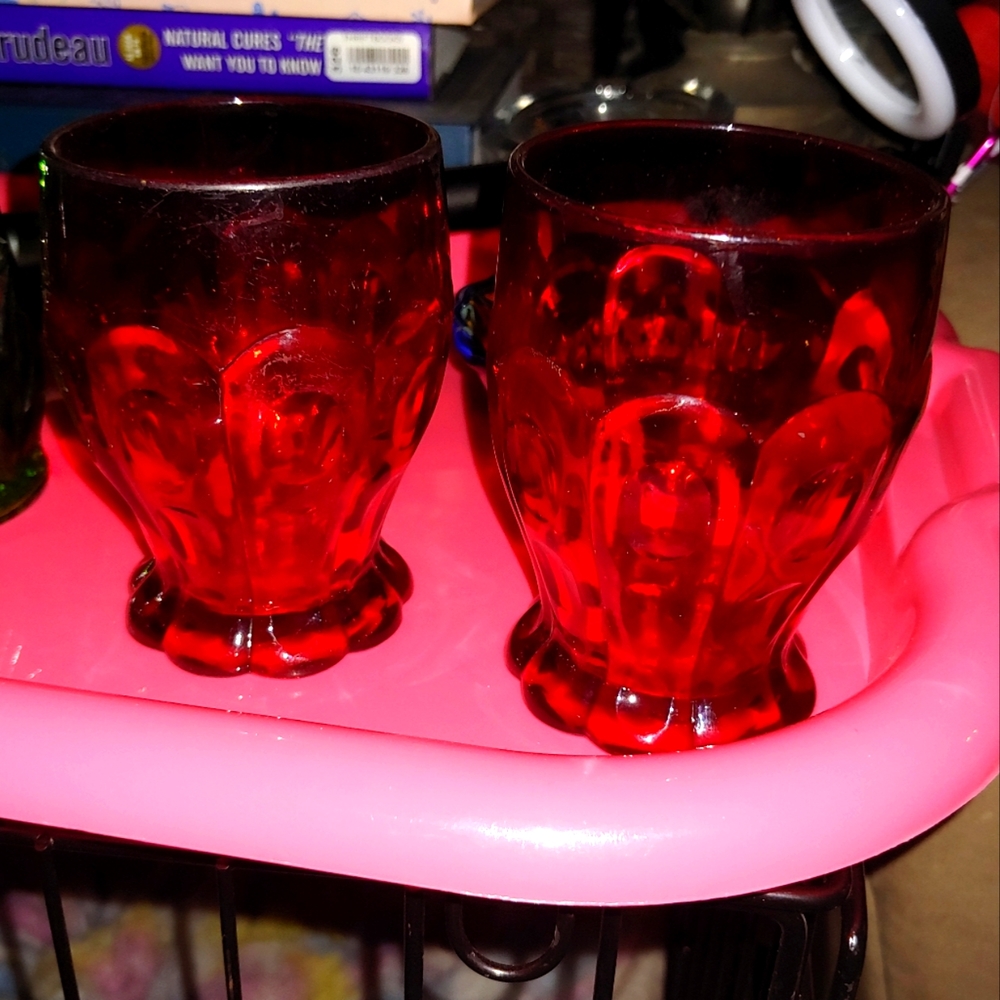 Vintage ....... Ruby Red Glass tumblers,Georgian honeycomb heavy glasses